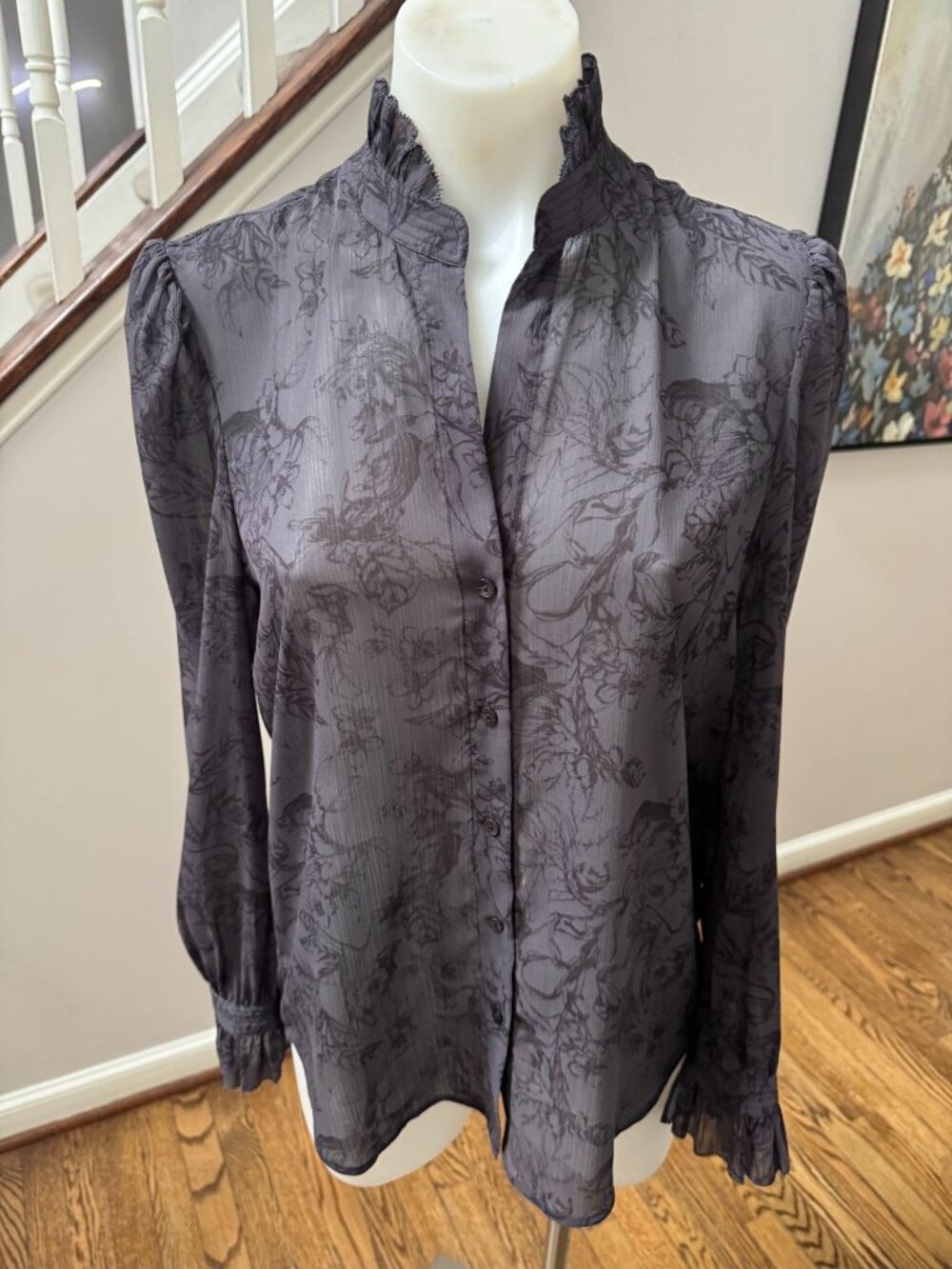 L'Agence Carla Sheer Snake Print Blouse Black Size XS